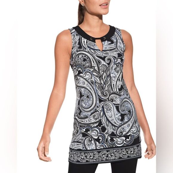 White House Black Market Neckline-Detail Paisley Tunic || size Medium - Picture 1 of 9